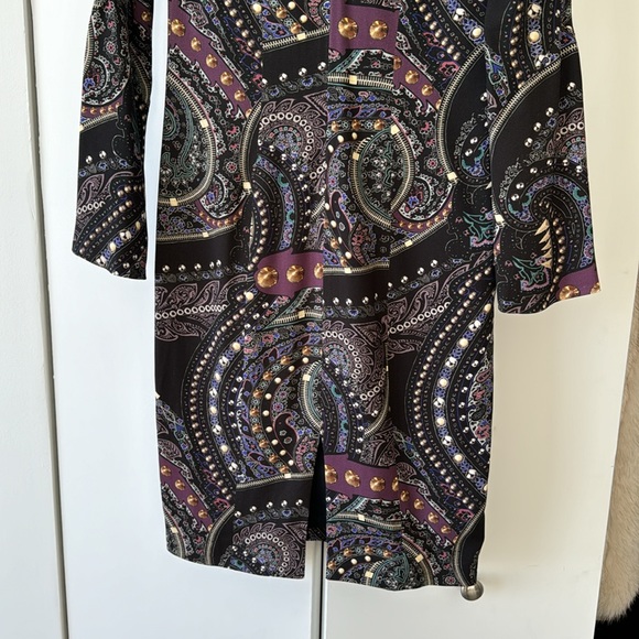 Etro paisley print dress purple black blue flare sleeves size 40 4 to 6 lined - Picture 6 of 8